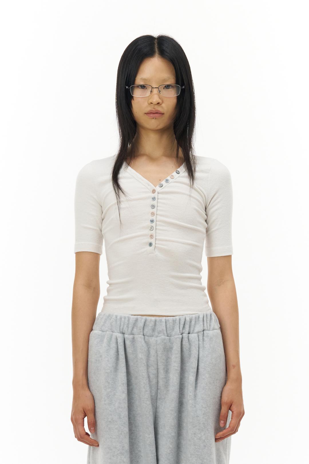 Soft Button T-Shirt_Cream