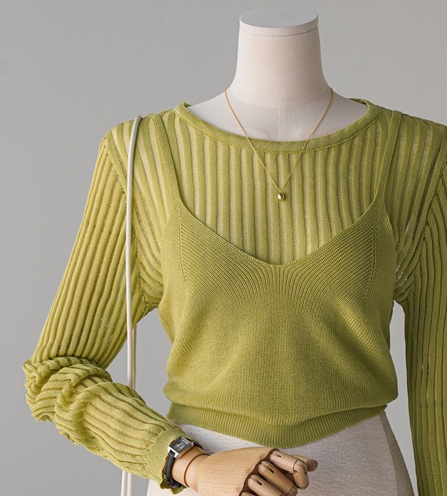 벨럿 뷔스티에 & 시스루 니트 SET