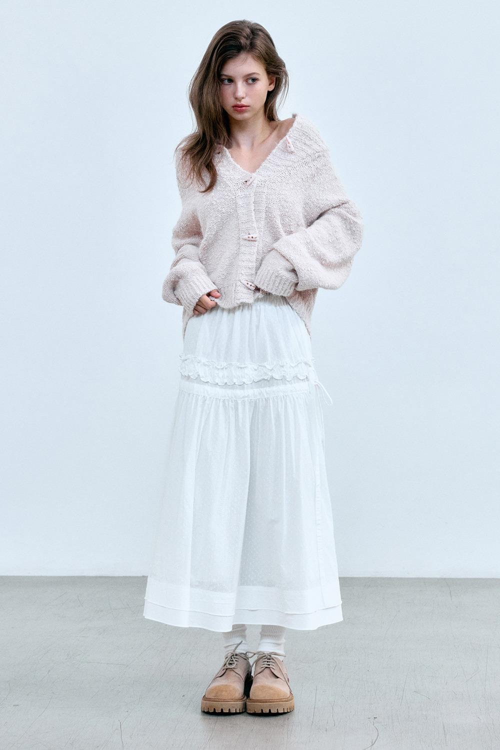 VINTAGE RUFFLE LONG SKIRT (WHITE)