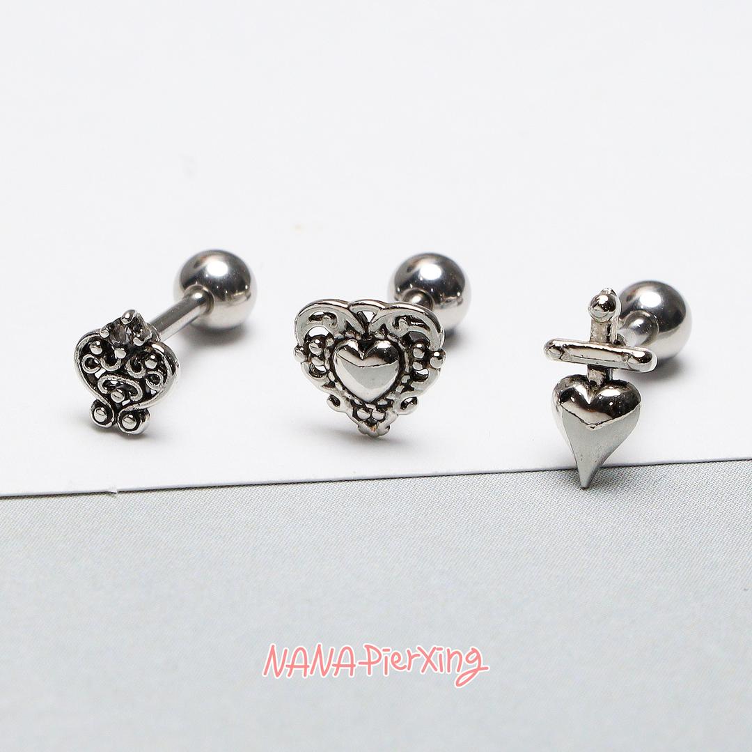 독특한 엔틱 하트 피어싱, 귀걸이-3type