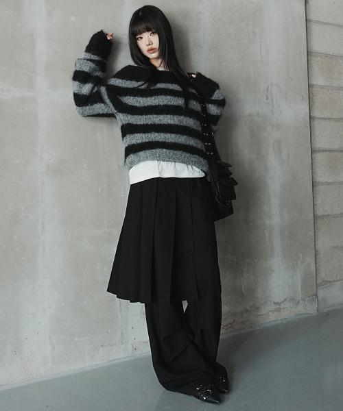 ASYMMETRY SKIRT SLACKS BLACK