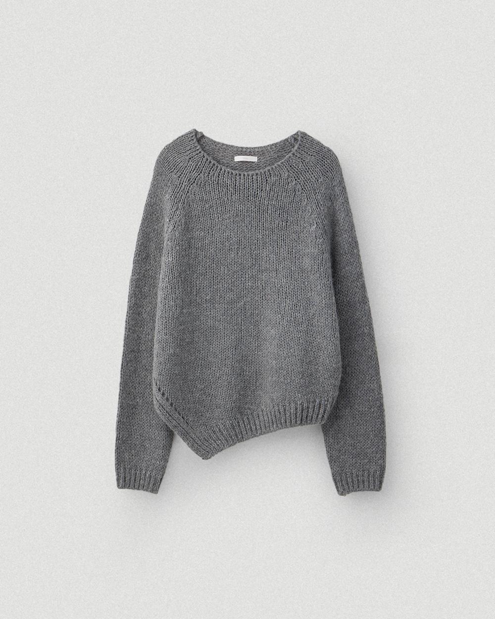 Boat Neck Alpaca Slit Knit_Charcoal