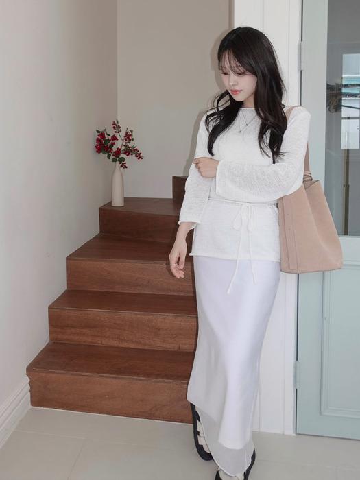 Sheer H-Line long Skirt[LMBESPSK5401]-Off White