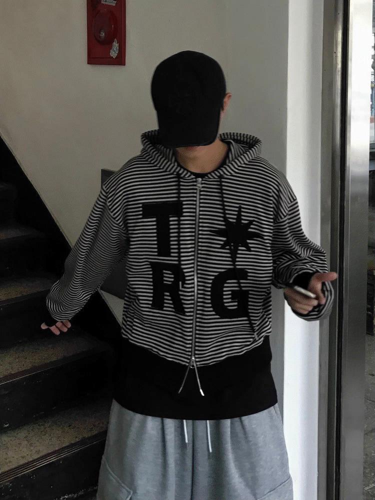 볼드 스트라이프 기모 후드집업 2C