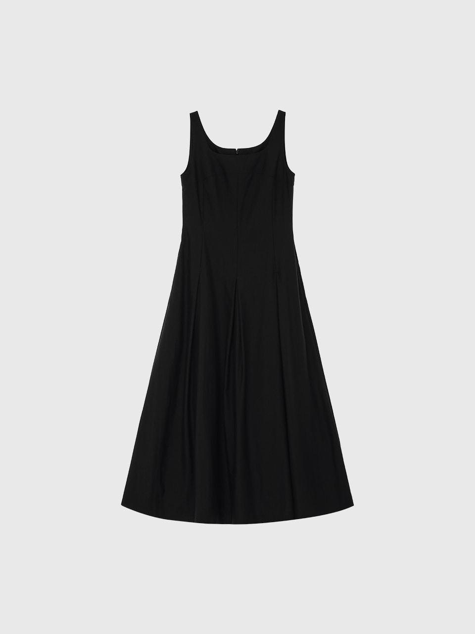 세실리에 플리츠 슬리브리스 드레스_블랙