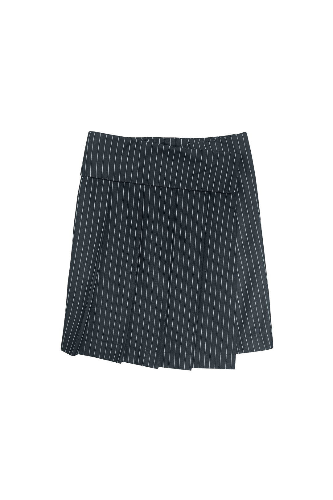 [10.01 순차배송] FOLDED PLEATS WRAP SKIRT (CHARCOAL STRIPE)