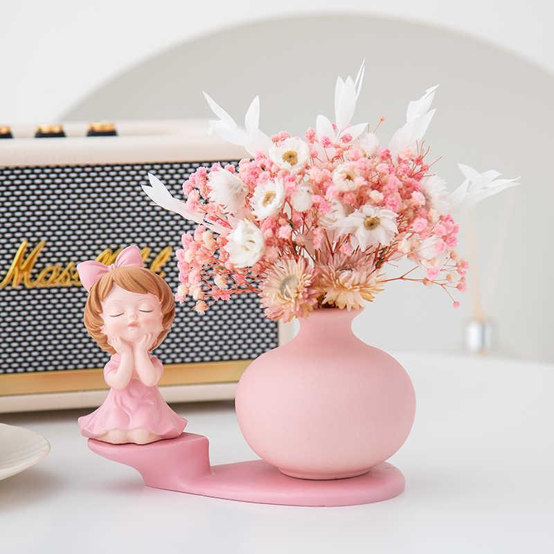 러블리 소녀 핑크 스탠드 세라믹 수입 꽃병 화병 꽃화병 거실 매장 인테리어 장식품