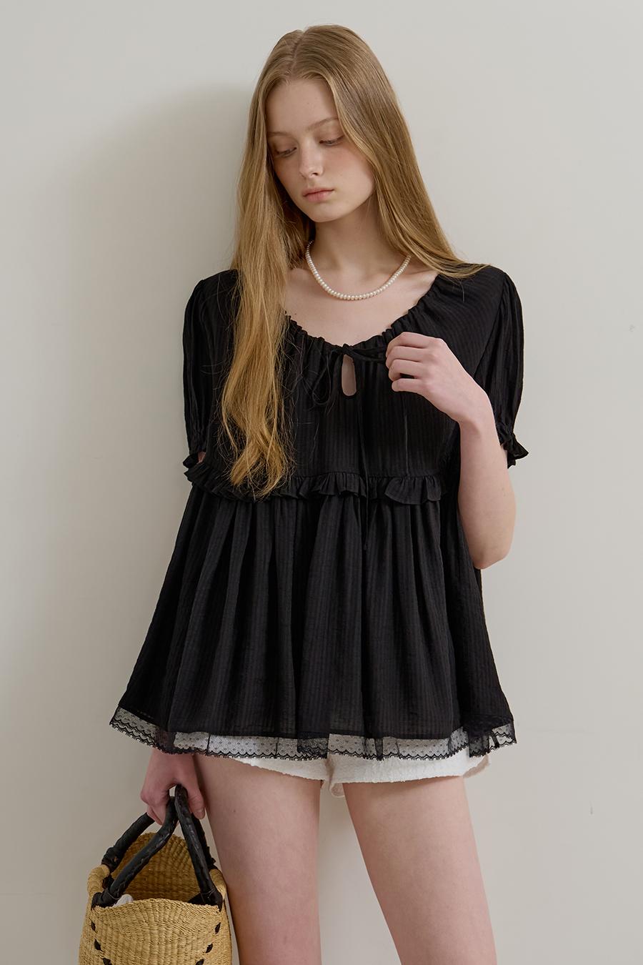 [3rd]RIBBON PUFF BLOUSE - BLACK