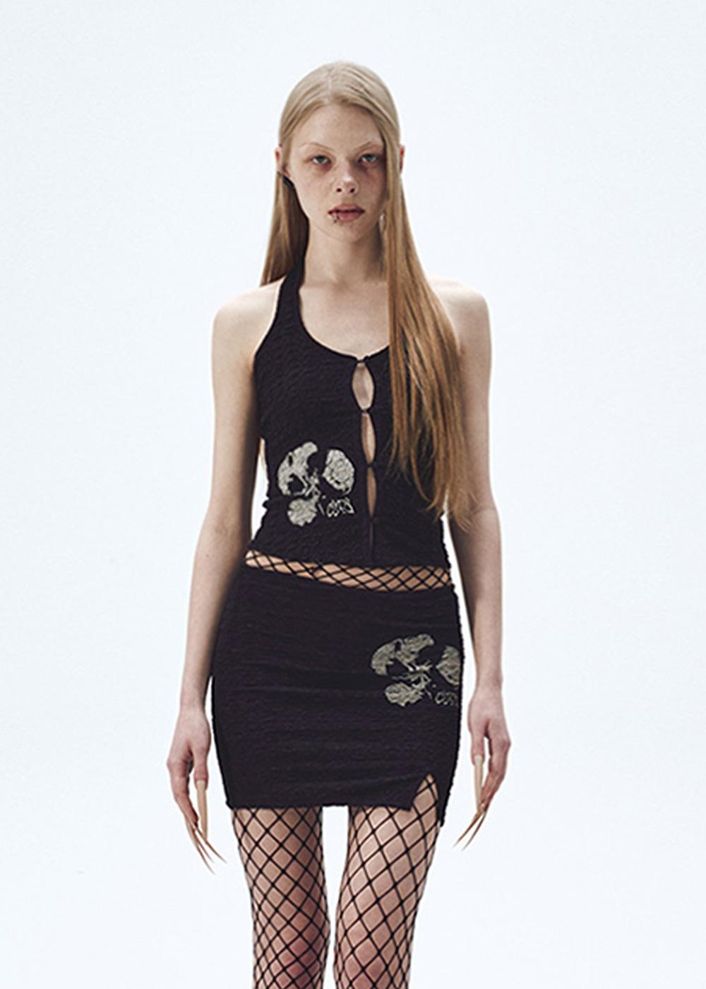 Shirred halter neck sleeveless (Black)