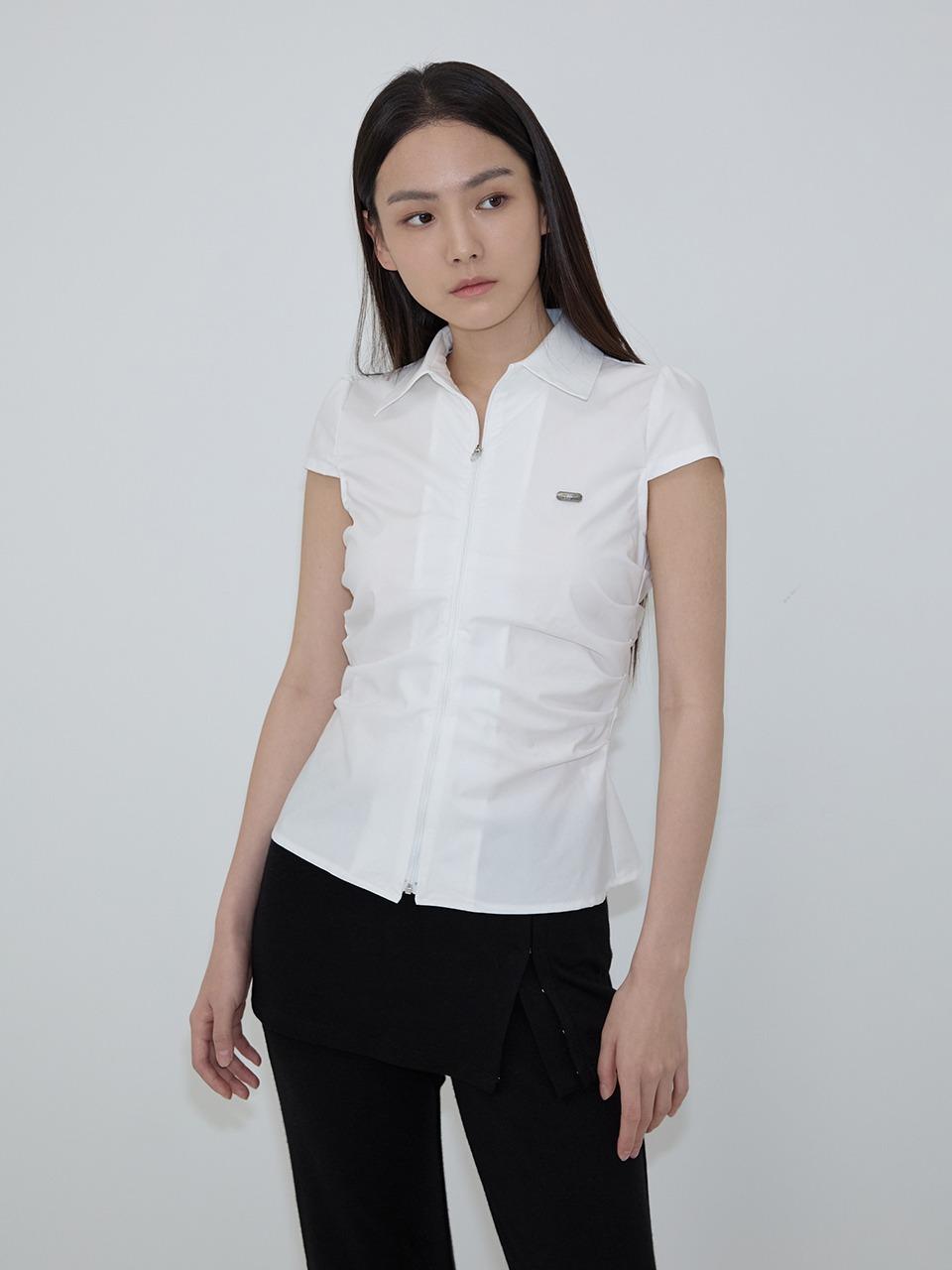 Drape Cap Sleeve Zip Shirt (white)