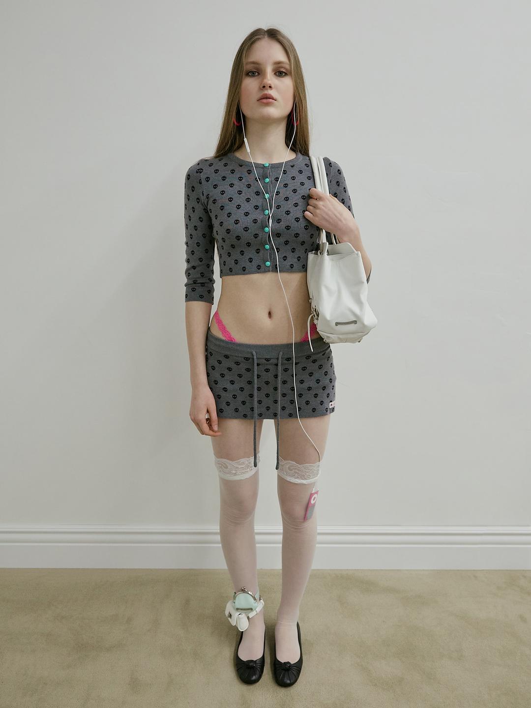 New Emo Crop Cardigan Melange Gray