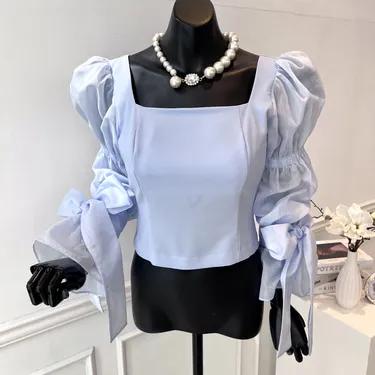 [VIVA] 24S (캡내장) 스퀘어넥 리본 블라우스