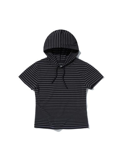 STRIPE HOODED TEE [BLACK]