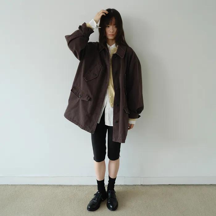 COTTON WASHING HALF WORK JACKET, BROWN