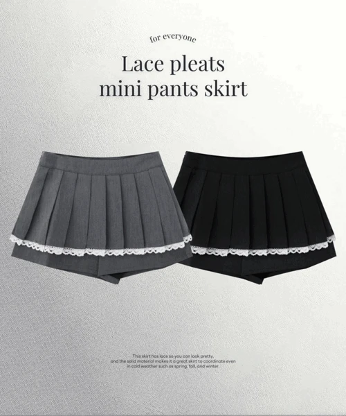 묘미 레이스 플리츠 미니 스커트