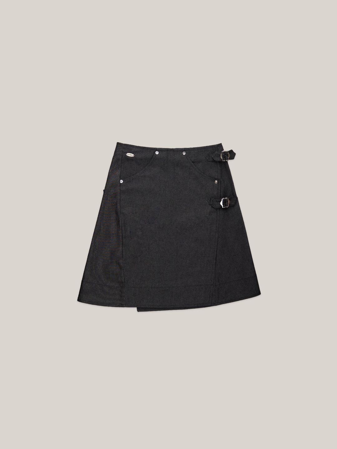 DENIM WRAP SKIRT  [ BLACK ]