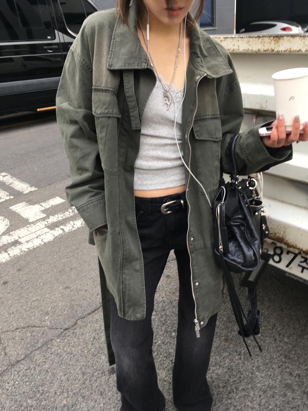 buckle work jacket (khaki)📌High quality