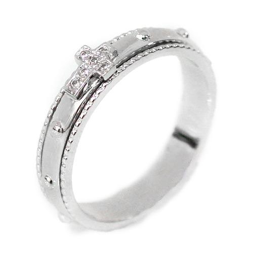 실버 그레이스 큐빅 십자가 회전 묵주반지