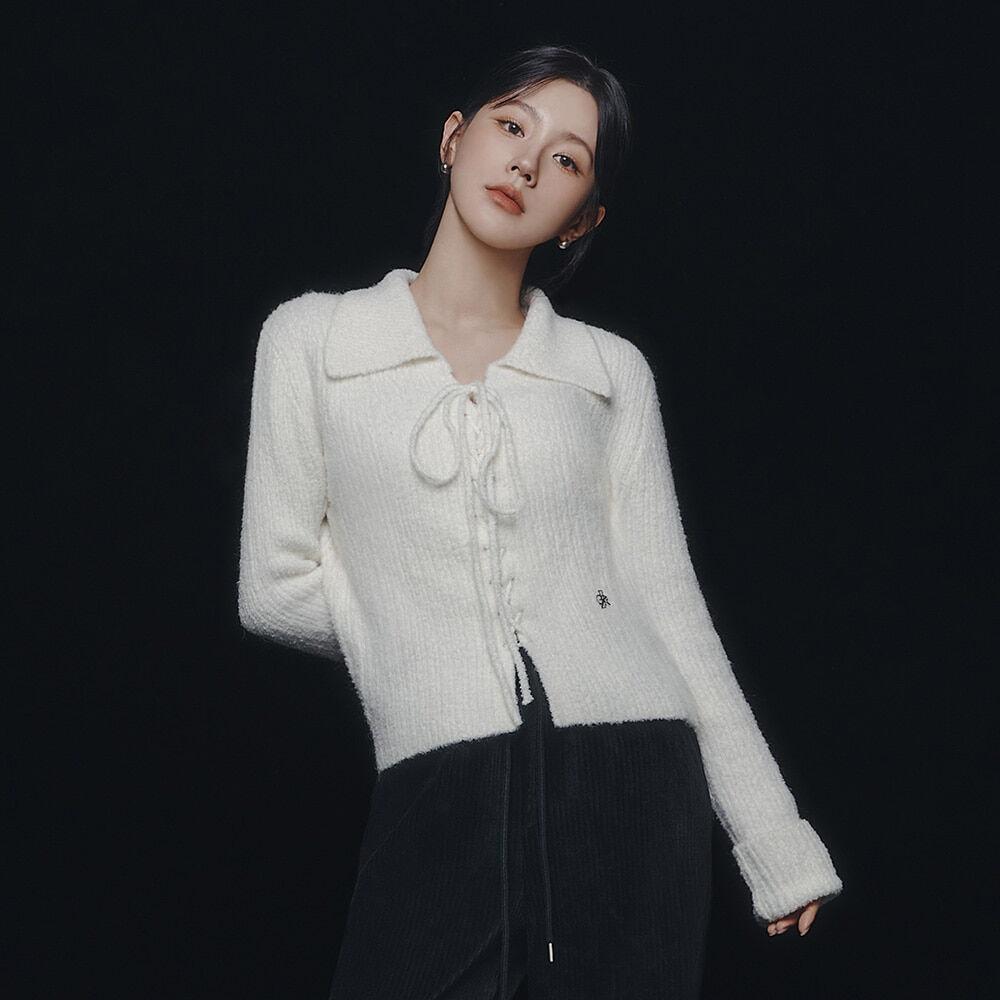 레이스업 카라 니트_IVORY