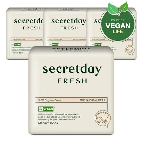 시크릿데이 프레쉬 생리대, 중형, 16개입, 4개 - 여성/시니어위생용품 | 쿠팡