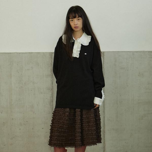 [11/4 예약배송] Lace Collar Pique T-shirt_Black