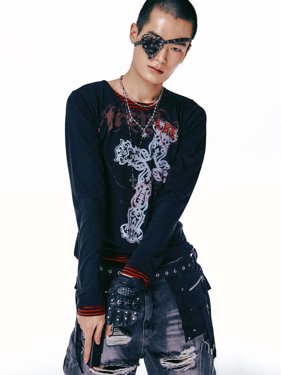 [RESTOCK 03.31] Xenon Cross Stripe T-Shirt_[Black]