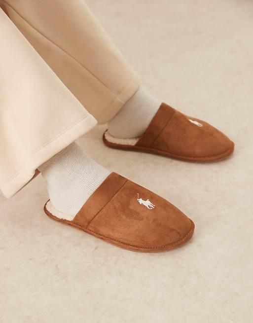 Polo Ralph Lauren Klarence slipper with icon logo in tan