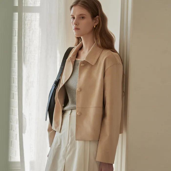 Suede single button jacket - Light beige