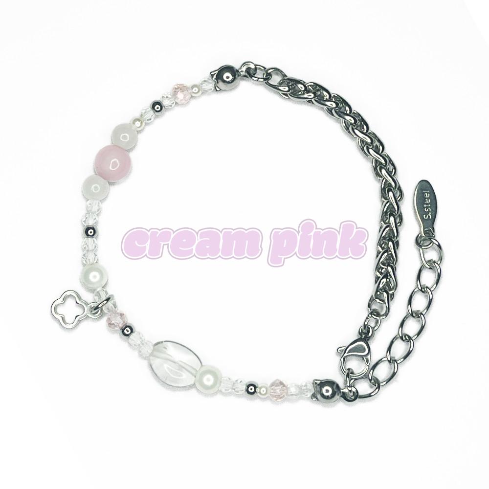 크림핑크 원석 써지컬스틸 팔찌