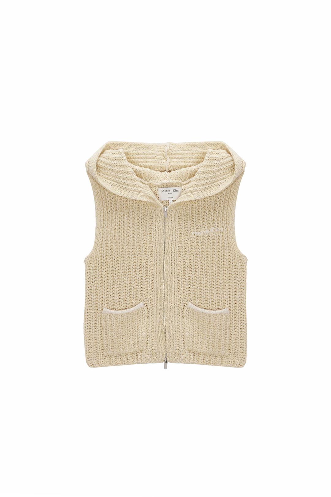 POCKET HOODY ZIP UP KNIT VEST IN LIGHT YELLOW