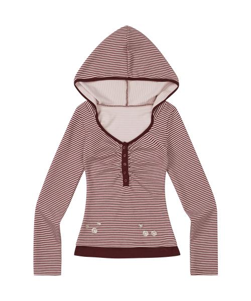레이어 스트라이프 후드 버건디