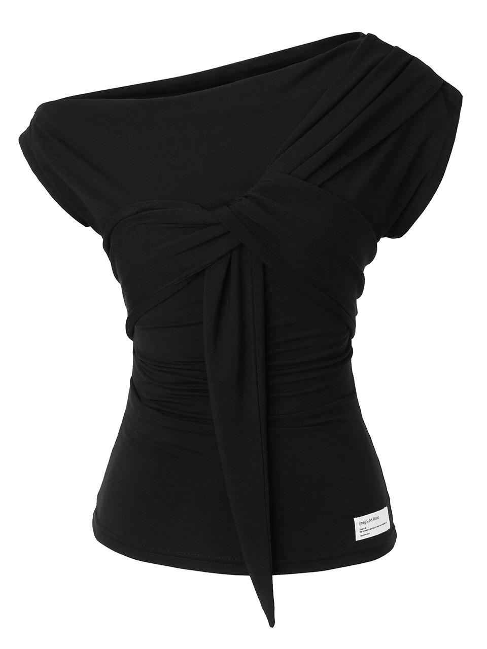 [3rd Reorder] Drape Flow Tie Top (black)
