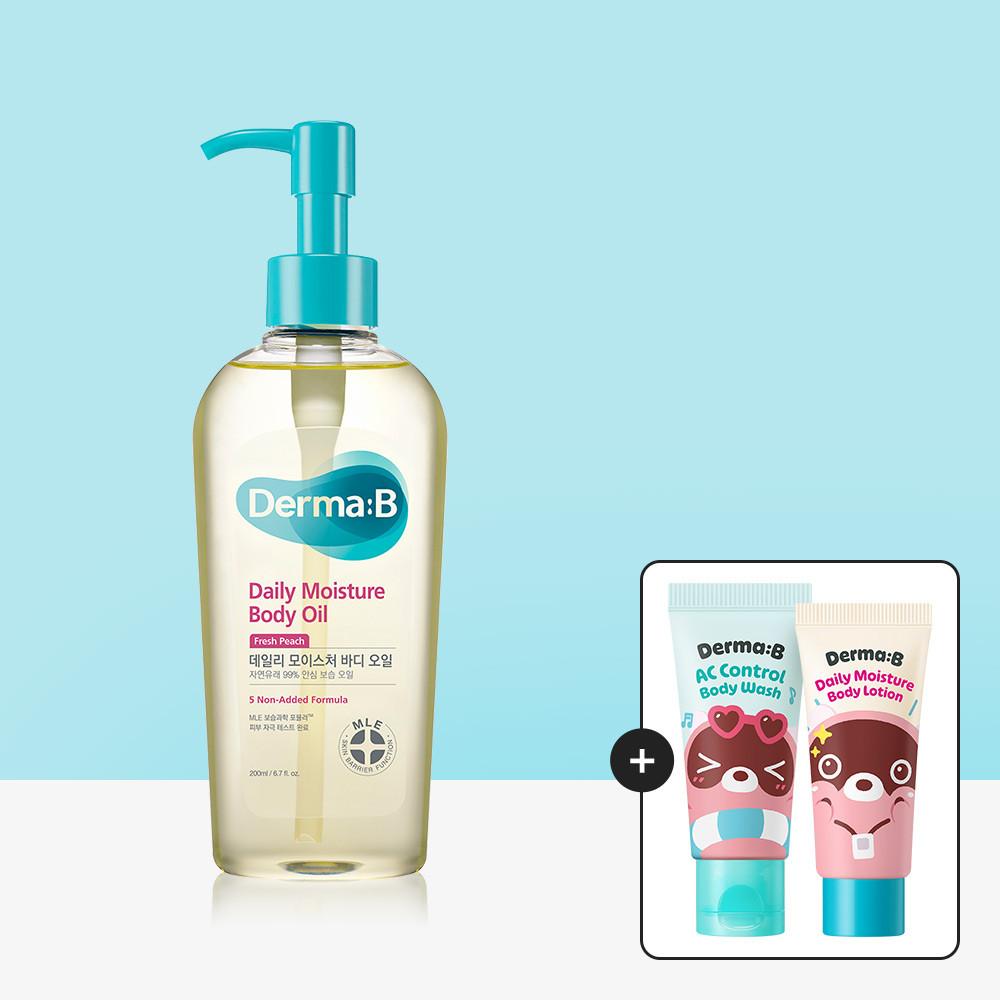 [더마비] 데일리 모이스처 바디오일 200ml(프레쉬피치)+[증정]AC컨트롤 바디 워시 30ml+데일리 모이스처 로션 20ml