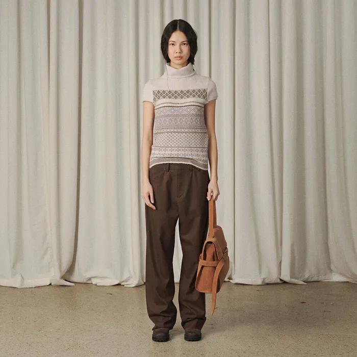 Half Cap Sleeve Intarsia Knit Top