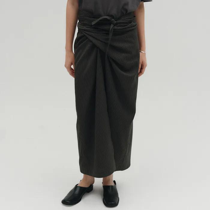 [1st REORDER] STRIPE WRAP SKIRT [GREY]