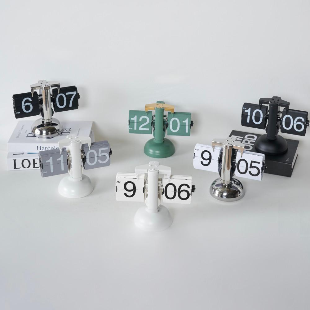 레트로 플립 인테리어 탁상시계 크롬화이트