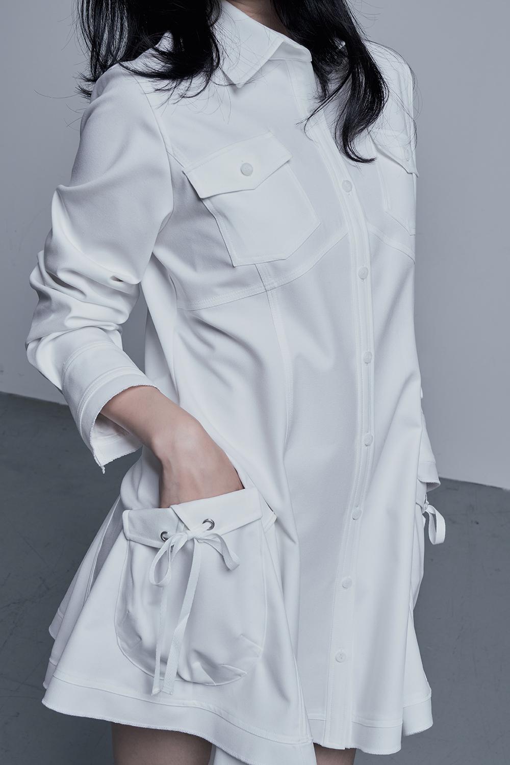 [9/25일~ 순차 발송] MINI POCKET SHIRT DRESS_WHITE