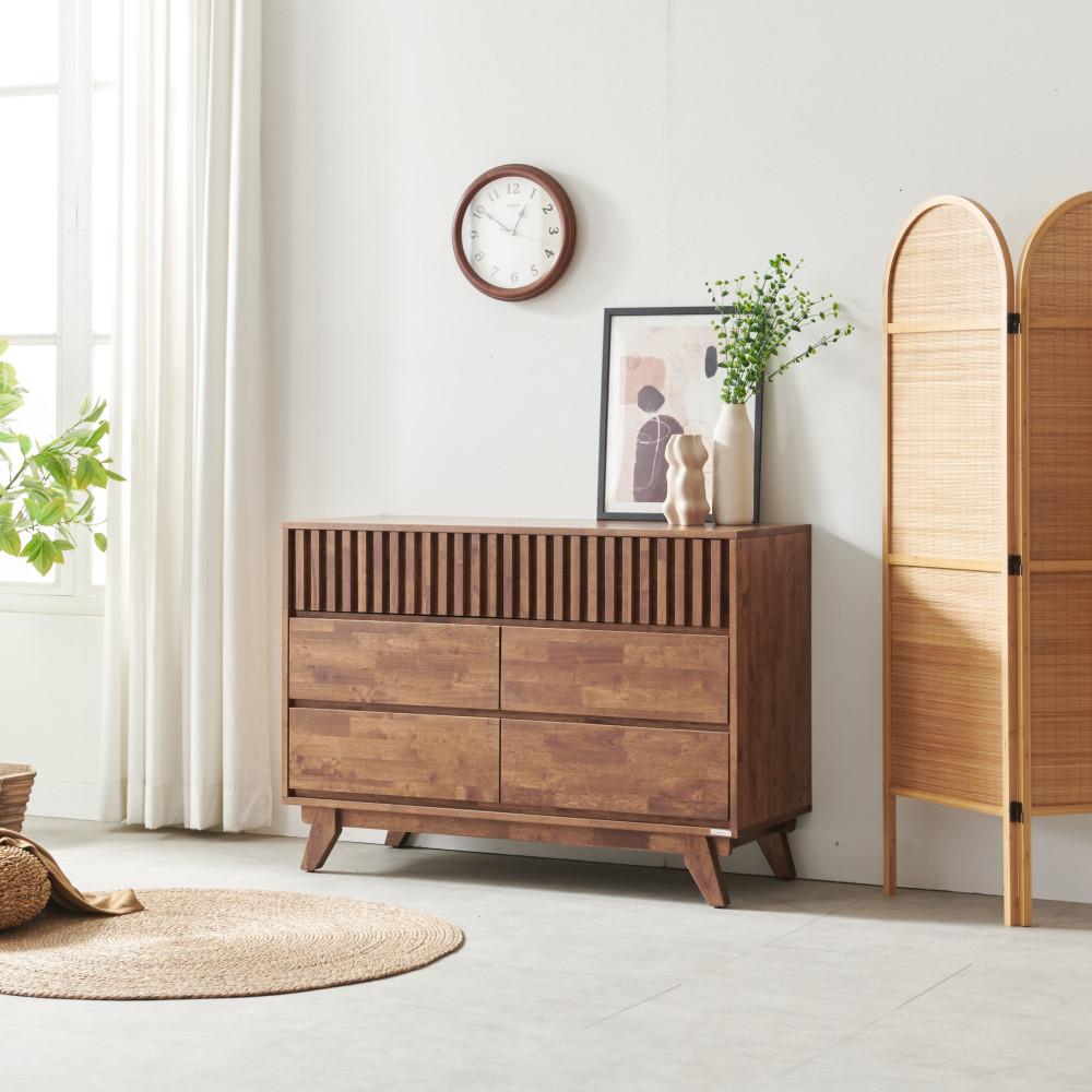 썸앤데코 자스민 고무나무 원목 1200 와이드 넓은 서랍장