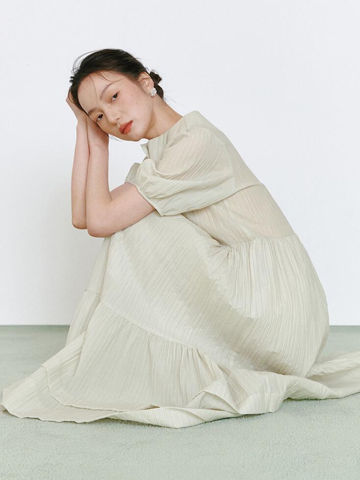 포레스트 페어리 버튼 원피스_시어 그린
