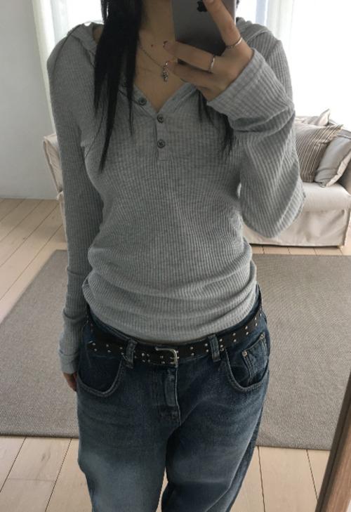 이즈이즈 컬러추가 [ee] rib Button Hoodie