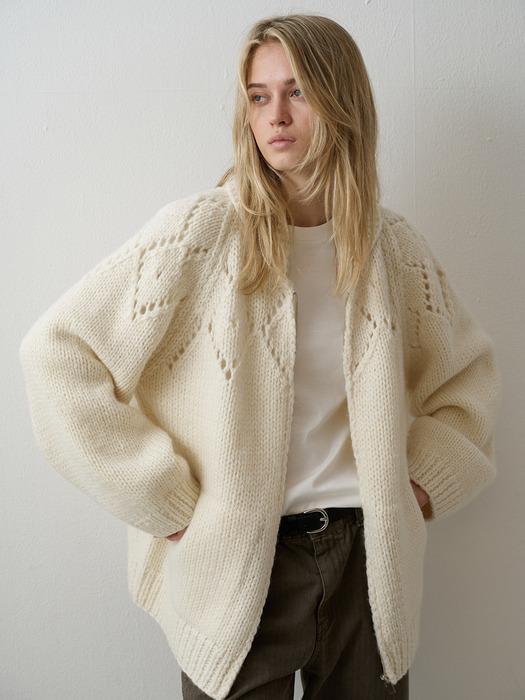 다이아몬드 핸드 니트 집업_ivory