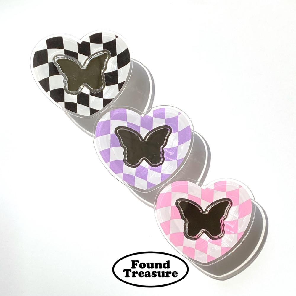 (파운드트레져) 체커보드 나비하트 거울그립톡 액자그립톡 아크릴그립톡 얼굴그립톡 스마트톡 사진그립톡 포토그립톡 주문제작