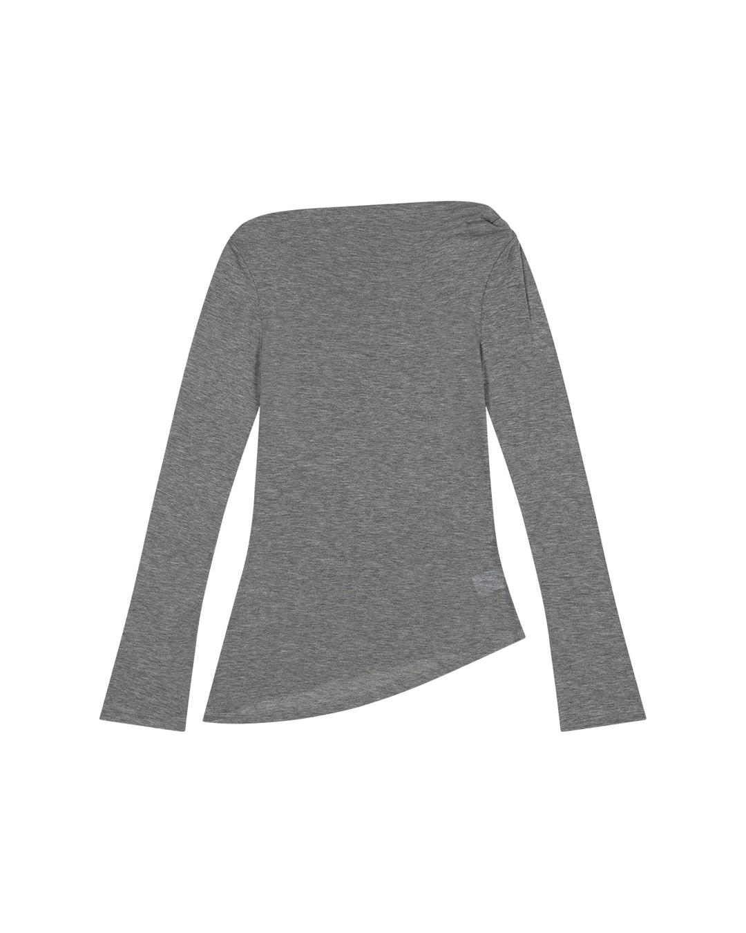 ONE SHOULDER UNBALANCE LONG SLEEVE TOP, GREY