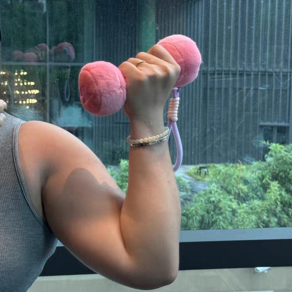 덤벨 인형 키링 헬스가방 핑크 열쇠고리