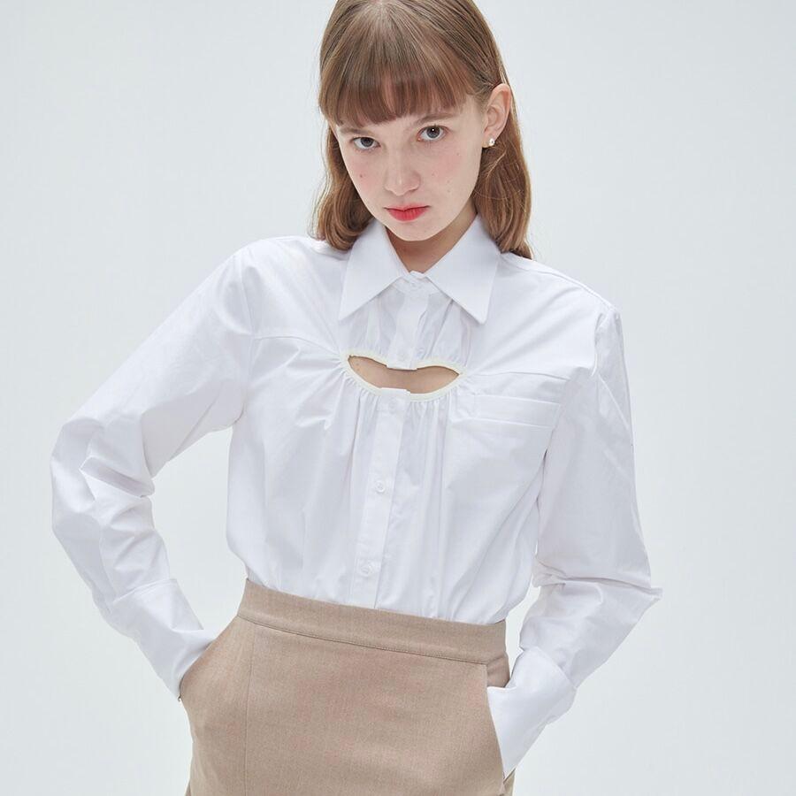 Front cut-out shirring shirt