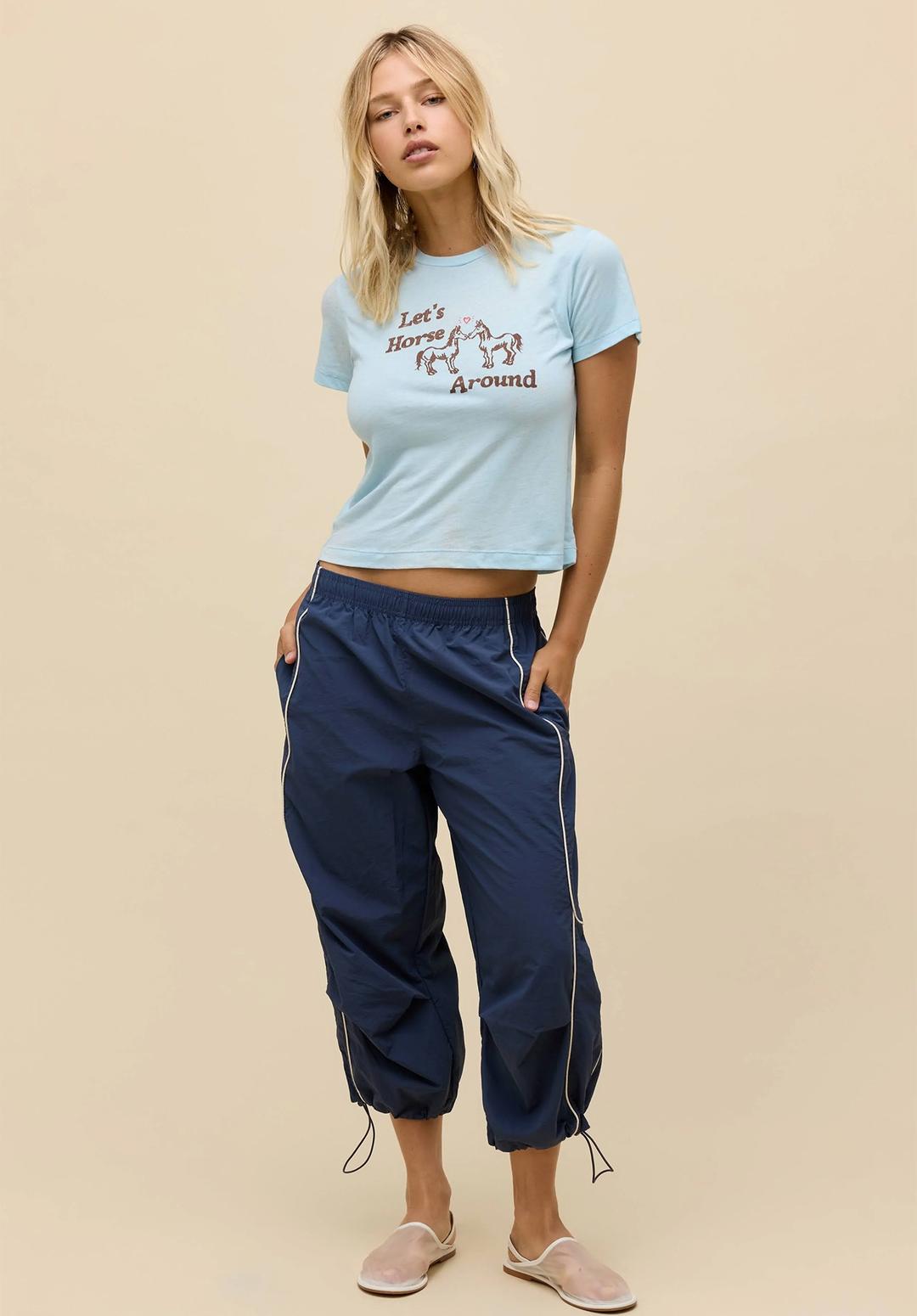 LET'S HORSE AROUND BURNOUT VINTAGE TEE, BLUE