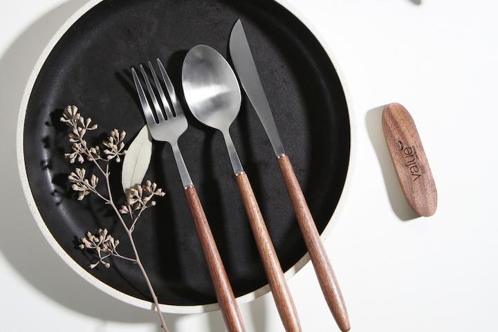 벨류세라믹 디니스 월넛 우드 커트러리 (디너3p set)