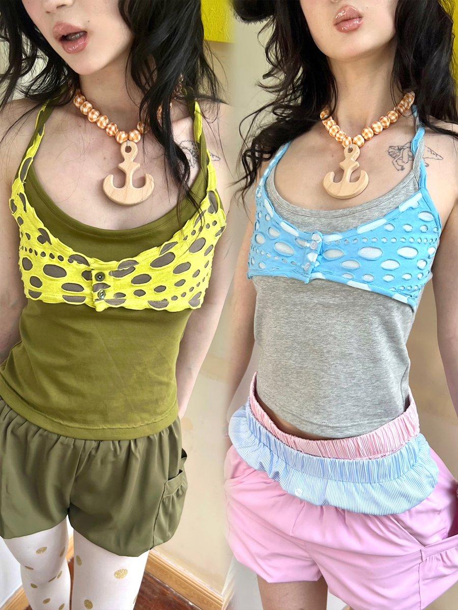 Hollow-out layered-look camisole