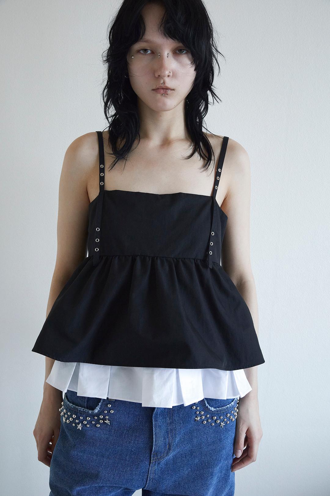 EYELET STRAP PLEATS LAYERED TOP