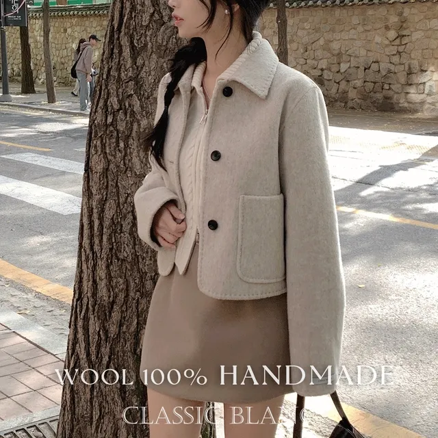 [양모울100🤎핸드메이드] 미트 울 핸드메이드 숏 코트 자켓 겨울 가을 / 하객룩 출근룩 오피스 겨울아우터 모직자켓 클래식블랑